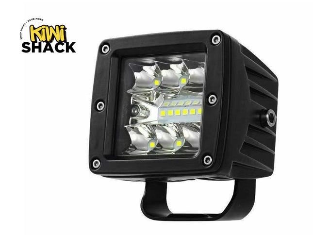 Black LED light with visible brand 'Kiwi Shack' on a white background