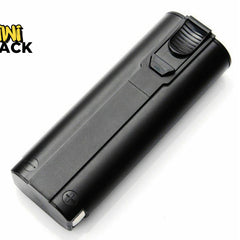 A black rechargeable battery pack with a sliding latch mechanism and terminal markings, featuring the "Kiwi Shack" logo in the top-left corner.