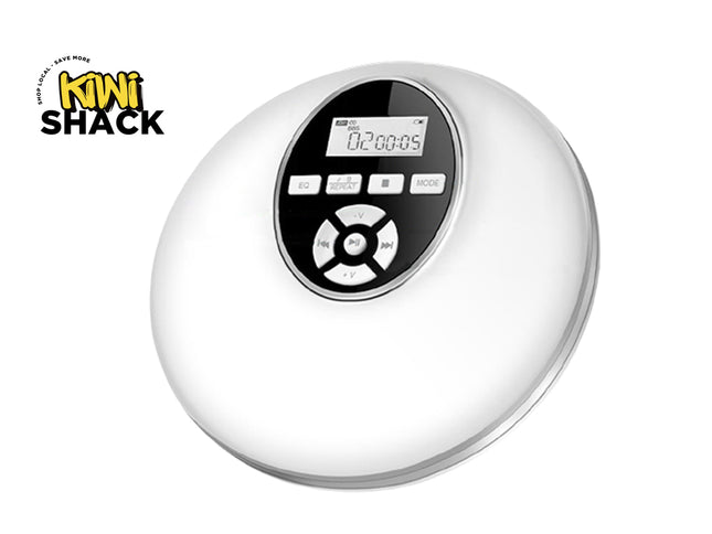 A white oval-shaped Kiwi Shack device with a circular black control panel and digital display, shown on a plain white background with the Kiwi Shack logo in the top-left corner.
