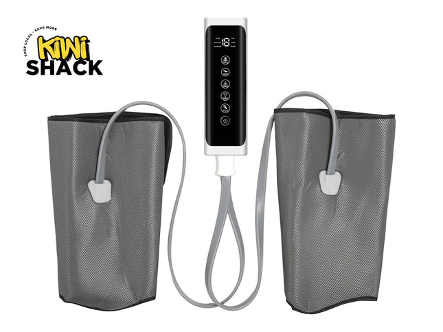 Two gray bags with a central control panel on a white background, featuring the Kiwi Shack logo.