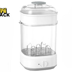 Kiwi Shack electric multi-functional bottle sterilizer and steam cooker with clear view chamber and control dial.