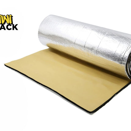 Kiwi Shack self-adhesive car sound deadener, heat insulation foam mat, and foil barrier roll.