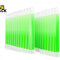 Bulk pack of glowing bright green LED safety baton traffic wands standing upright in parallel rows, each with a hanging hook top and white base, featuring Kiwi Shack logo in top left.