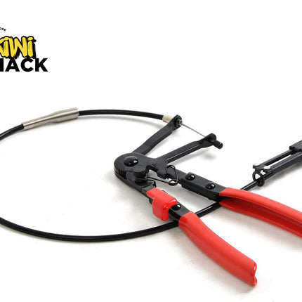 Pliers with red handles on a white background, branded 'Kiwi Shack'.