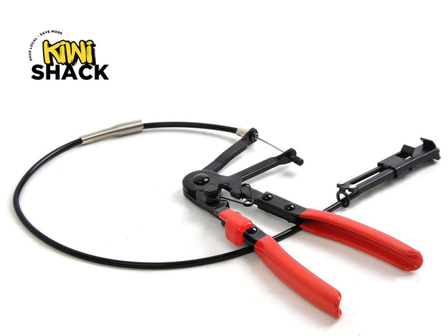 Pliers with red handles on a white background, branded 'Kiwi Shack'.