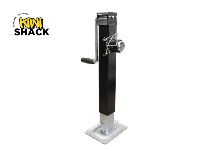 Black and silver stand with adjustable arm on a white background, featuring Kiwi Shack logo.