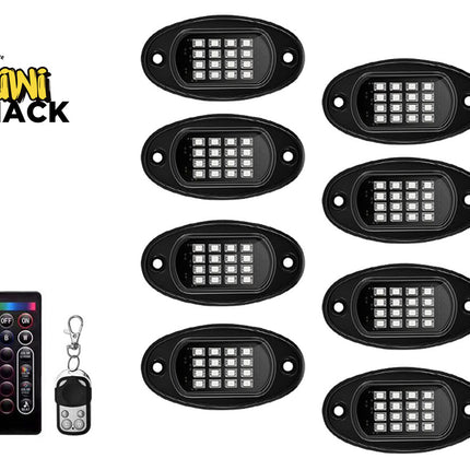 Set of LED lights with remote controls on a white background, featuring the Kiwi Shack brand.