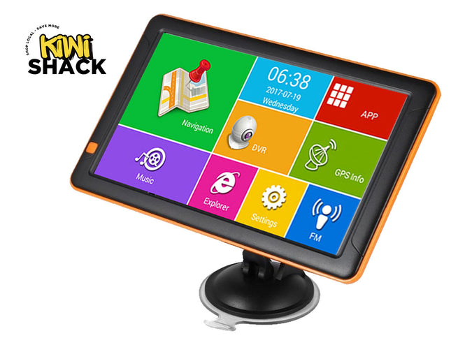 GPS device with colorful display and 'Kiwi Shack' logo
