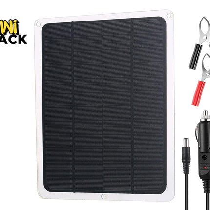 Solar panel with wiring and clamps on a white background, featuring the Kiwi Shack brand.
