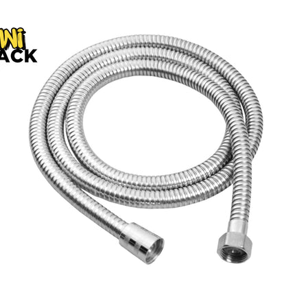 A flexible stainless steel shower hose with threaded connector fittings, featuring the "Kiwi Shack" logo in the top-left corner.