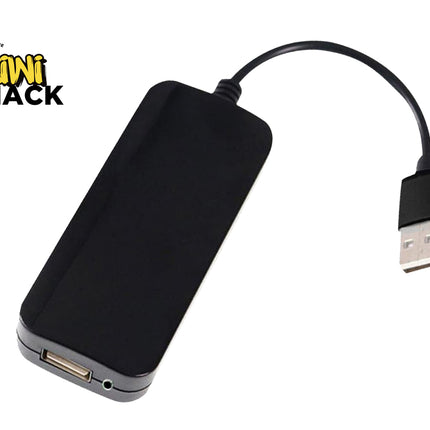 A black rectangular USB hub with a single short USB cable extending to the right, shown on a plain white background with a Kiwi Shack logo in the top-left corner.