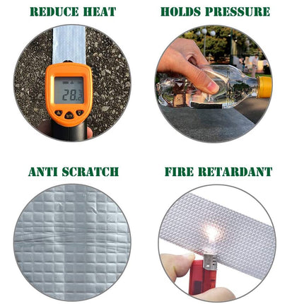 Product features including heat reduction, pressure holding, anti- scratch, and fire retardant properties.