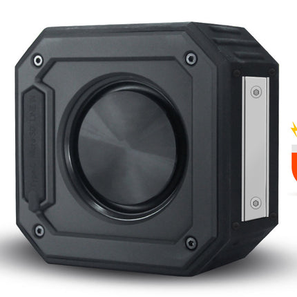 Black subwoofer with a magnet icon on a white background