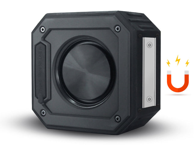 Black subwoofer with a magnet icon on a white background