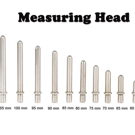 Set of metal measuring heads with sizes labeled on a white background