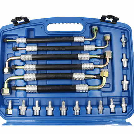 Set of automotive tools in a blue case on a white background