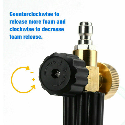 Foam control valve with instructions on how to release foam, featuring black, gold, and yellow elements.