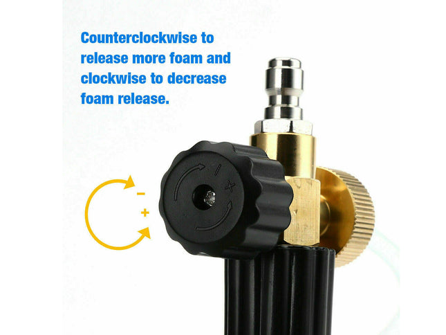 Foam control valve with instructions on how to release foam, featuring black, gold, and yellow elements.