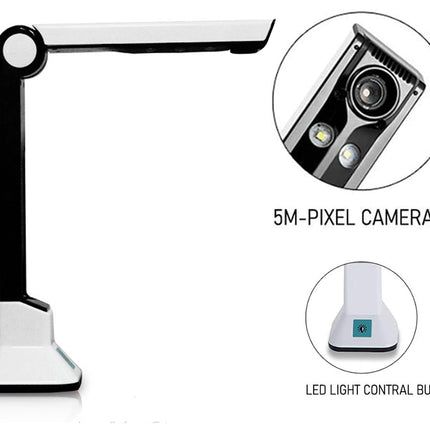 Desk lamp with camera and control button on a white background