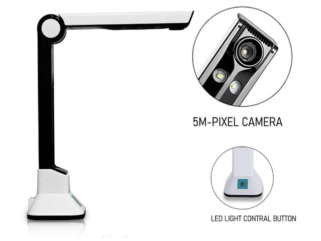 Desk lamp with camera and control button on a white background