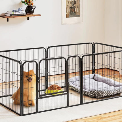 Pet playpen with a dog inside in a home setting