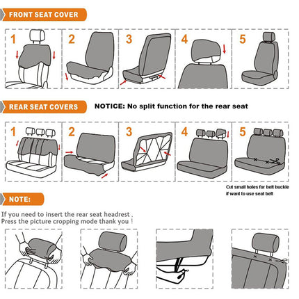 Car Seat Covers Full Set - Universal 5-Seater Fit - Polyester | Black/Grey | 3-Layer Washable | Spill & Pet Protection | 5 Headrests