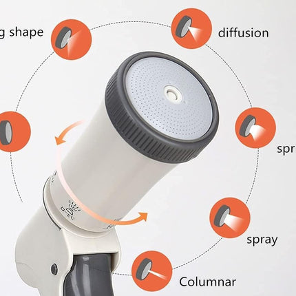 Sprinkler head with labeled spray patterns on a white background