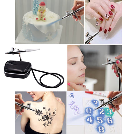 Collage of images showing a tattoo machine in various uses including cake decoration, body art, and lettering.