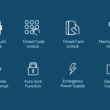 Set of security lock features icons on a blue background