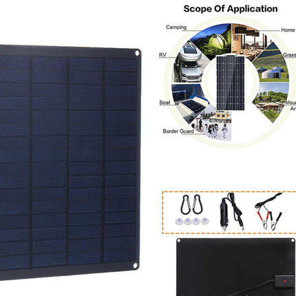 Solar panel with scope of application illustrations on a white background