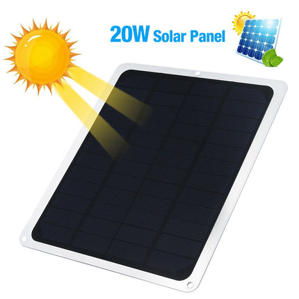 20W solar panel with sun illustration on a white background