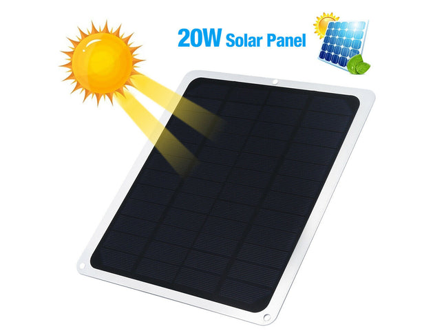 20W solar panel with sun illustration on a white background