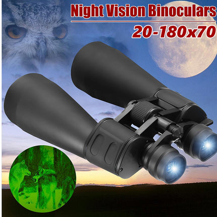 Night vision binoculars with owl and moon in the background