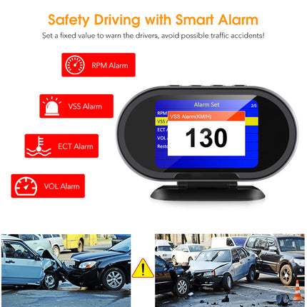 Car alarm system with display and icons on a white background