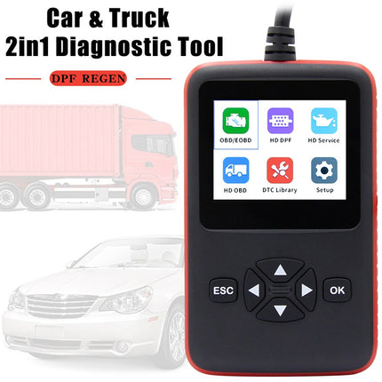 Car & Truck Diagnostic Tool with screen displaying functions on a white background