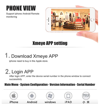 Instructions for using the Xmeye APP with a smartphone displaying an app interface.