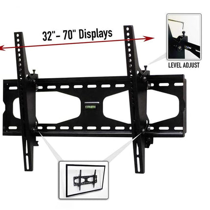 Black TV wall mount with adjustable features on a white background