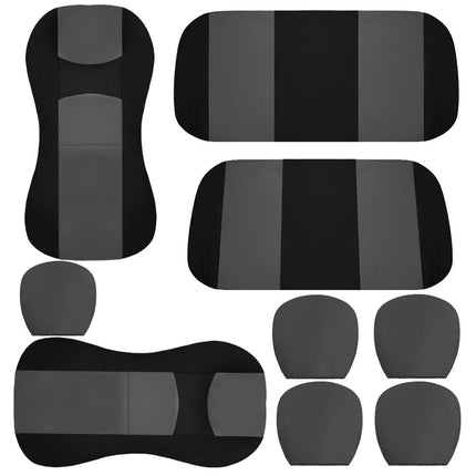 Car Seat Covers Full Set - Universal 5-Seater Fit - Polyester | Black/Grey | 3-Layer Washable | Spill & Pet Protection | 5 Headrests