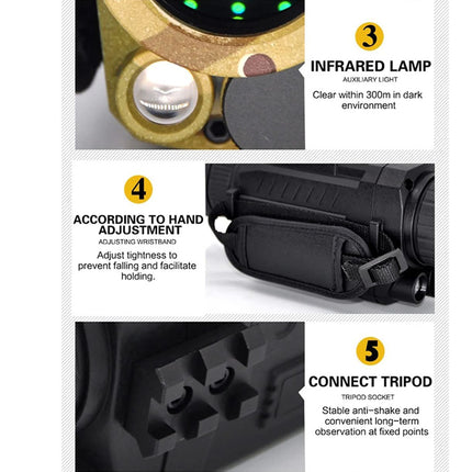 Product features with infrared lamp, hand adjustment, and tripod connection on a white background