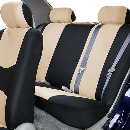 Car Seat Covers Full Set - Universal 5-Seater Fit - Polyester | Black/Grey | 3-Layer Washable | Spill & Pet Protection | 5 Headrests
