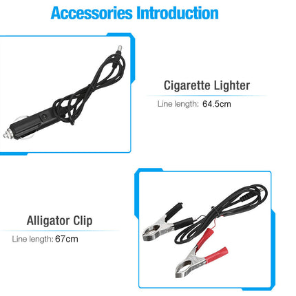 Cigarette lighter and alligator clip with line lengths on a white background
