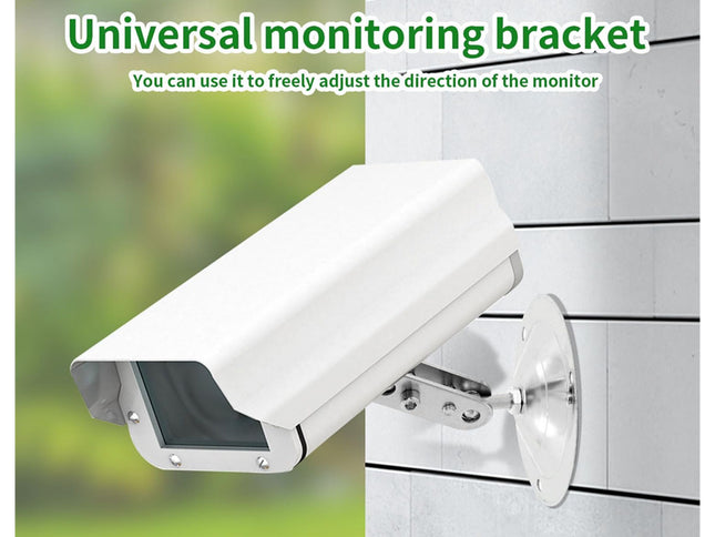White monitoring bracket attached to a tiled wall with text indicating its use.