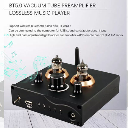 50W x2 Tube Amplifier & Preamplifier - HiFi with Bluetooth & App | 6J4 Vacuum Tubes, USB/RCA/AUX/TF Input, Bass & Treble Control