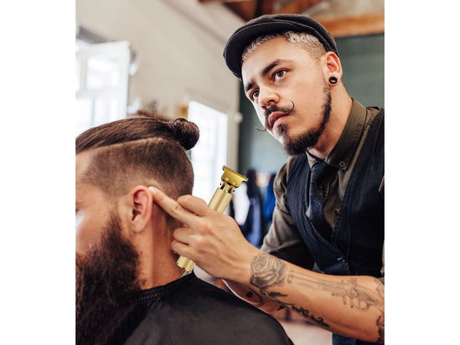 Cordless Hair Trimmer - 10W Motor & Titanium T-Blade - Gold | 1200mAh Battery | Zero Gapped | 4 Combs | For Men