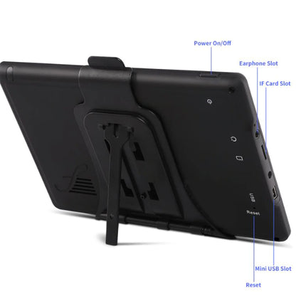 Black electronic device with labeled ports on a white background
