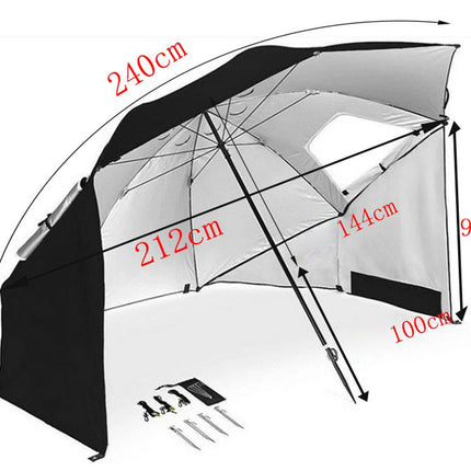 Measurement chart of a large umbrella with dimensions labeled on a white background