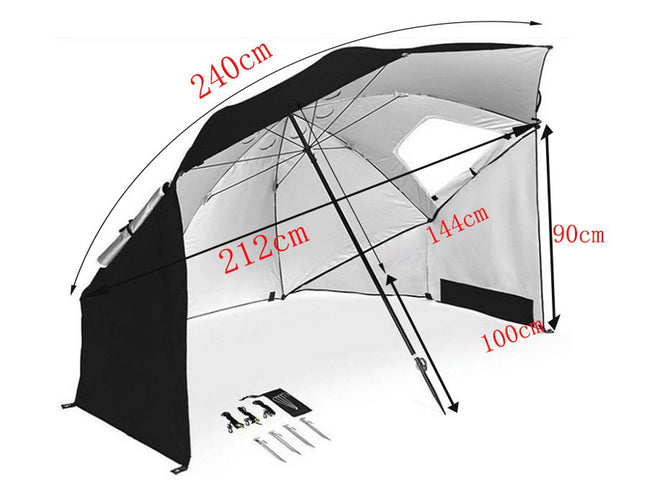 Measurement chart of a large umbrella with dimensions labeled on a white background