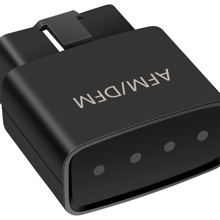 Black automotive diagnostic tool with 'AM/FM/DFM' branding on a white background