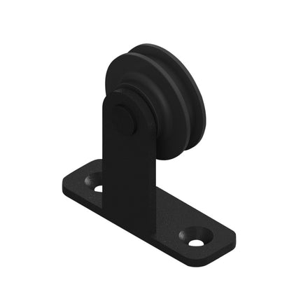 Black metal door handle on a white background