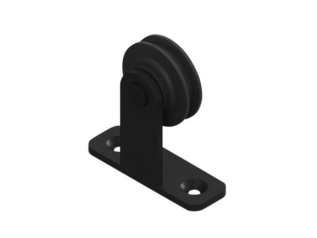 Black metal door handle on a white background